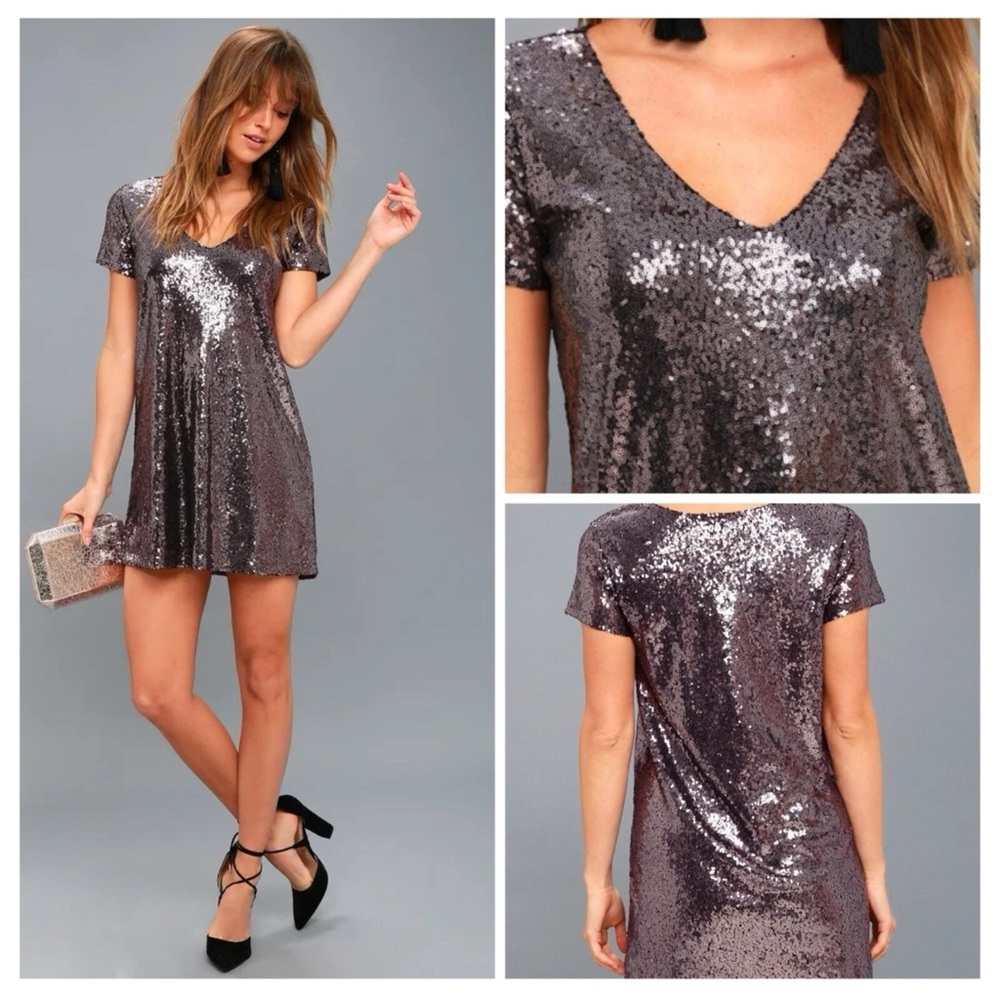 Lulu's Shimmering Silver Sequin Dress